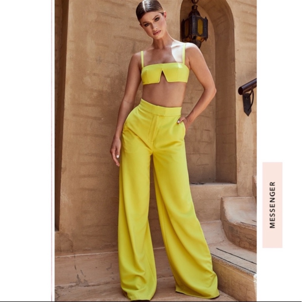 🌟 House of CB 🌟 Maite yellow crepe wide leg trousers & top - Picture 2 of 8